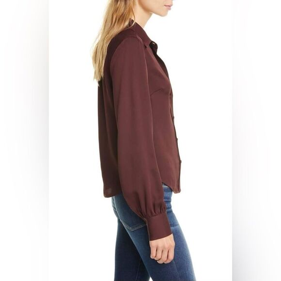 NWT Frame 100% Silk Bordeaux Button Down Long Sleeved Blouse Size Small - Picture 13 of 14